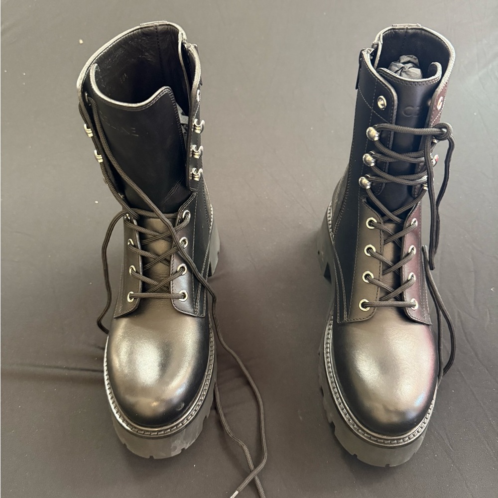 Celine CT-02 Combat Boots in Black Leather